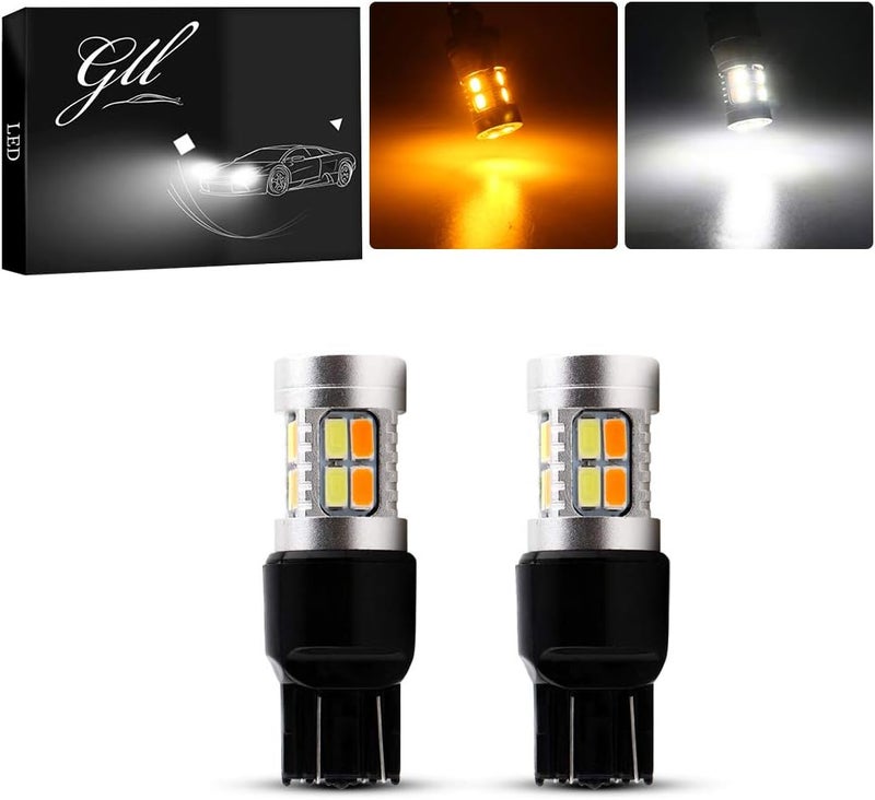 Grandview 2pcs Super Bright 400LM 7443 Amber/White Switchback Turn Signal LED Light Bulbs 5730 20SMD 12V LED Replacement Light 7444NA 6500K-8000K - Image 1