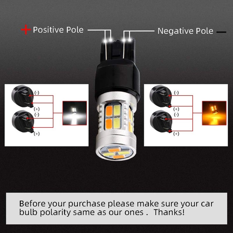 Grandview 2pcs Super Bright 400LM 7443 Amber/White Switchback Turn Signal LED Light Bulbs 5730 20SMD 12V LED Replacement Light 7444NA 6500K-8000K - Image 5