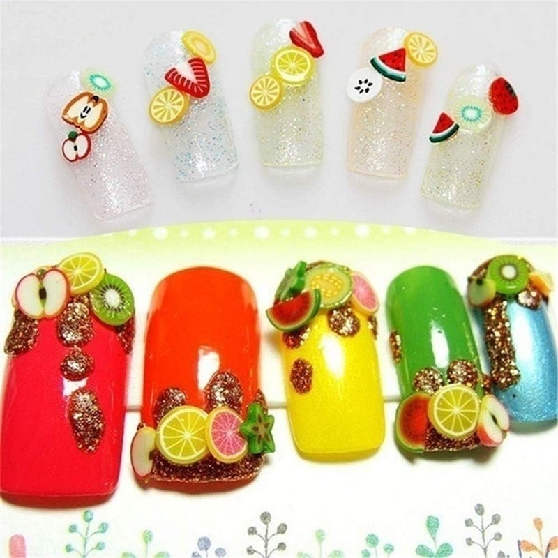 Mezerdoo 9 Packs Polymer Clay 3D Stickers Tiny Cute Nails Art Accessories 9000Pcs Christmas/Star/Heart/Flower/Fruit/Feather Polymer Clay Slices Slicing Nail Decorations - Image 3