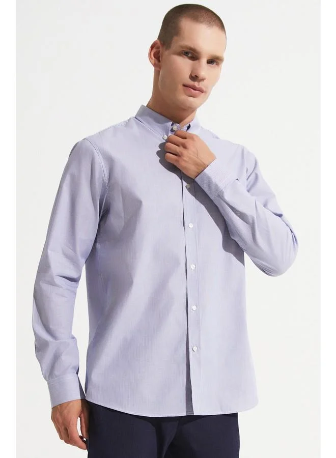 JUNE June Men Regular Fit Long Sleeve Thin Striped Shirt Blue - White