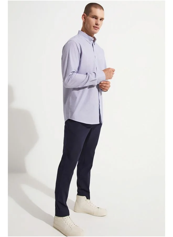 جون June Men Regular Fit Long Sleeve Thin Striped Shirt Blue - White