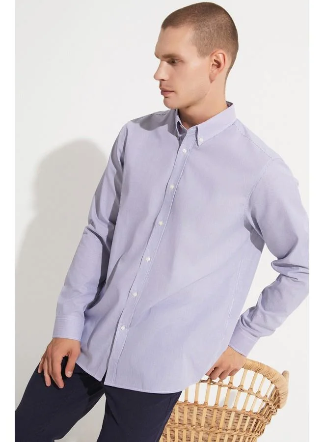 JUNE June Men Regular Fit Long Sleeve Thin Striped Shirt Blue - White
