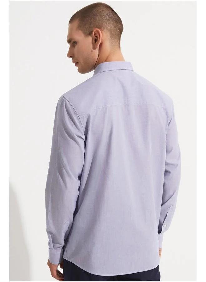 جون June Men Regular Fit Long Sleeve Thin Striped Shirt Blue - White