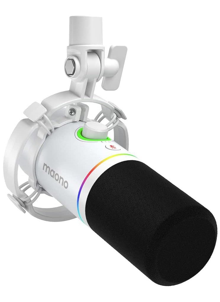 Maono - PD200X XLR/USB Dynamic Microphone, RGB Gaming Mic with Software for Streaming, Podcast, Recording, Voice-Over, Metal Microphone with Mute, Headphone Jack, Gain Knob & Volume Control (White) - Image 1