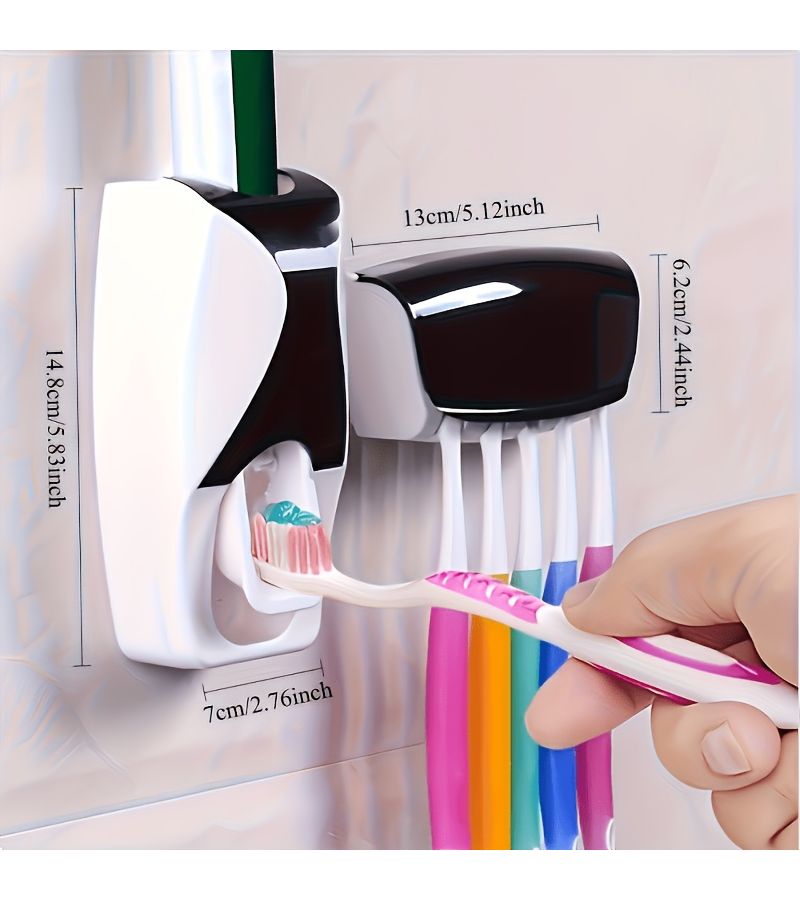 2pcs Black Punch Free Wall Mounted Automatic Toothpaste Dispenser And Toothbrush Holder Set With Storage Box For Bathroom Toiletries Organization - Image 5