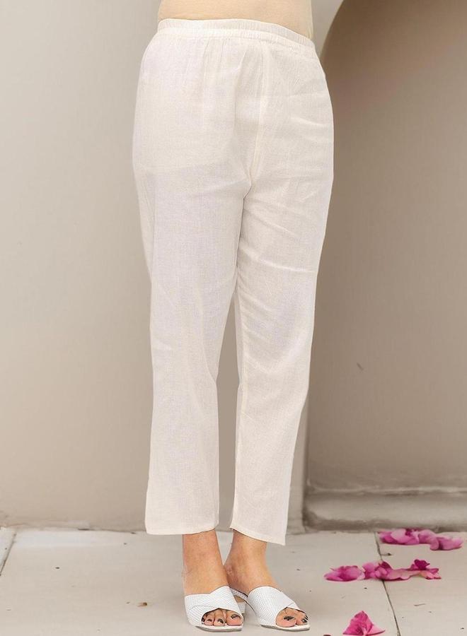 آي شين طقم كورتا وبنطال مع شال بلون أوف وايت بخامة القطن - Image 4