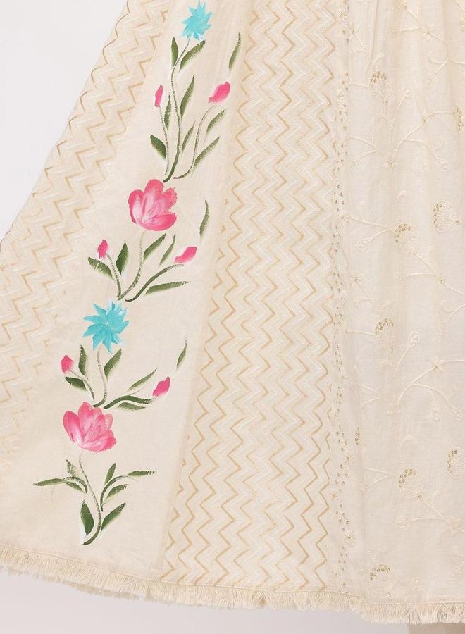 آي شين طقم كورتا وبنطال مع شال بلون أوف وايت بخامة القطن - Image 3