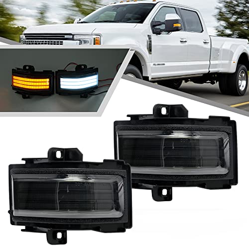 Mingrui test 2Pcs Sequential LED Side Mirror Marker Light for Ford F150 2015-2023, F250 F350 F450 F550 Super Duty 2017-2023 Amber Dynamic Blinker Indicator Turn Signal Light White Driving/Running Light Smoke Lens - Image 1