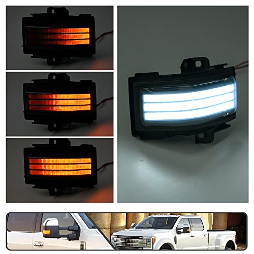 Mingrui test 2Pcs Sequential LED Side Mirror Marker Light for Ford F150 2015-2023, F250 F350 F450 F550 Super Duty 2017-2023 Amber Dynamic Blinker Indicator Turn Signal Light White Driving/Running Light Smoke Lens - Image 2