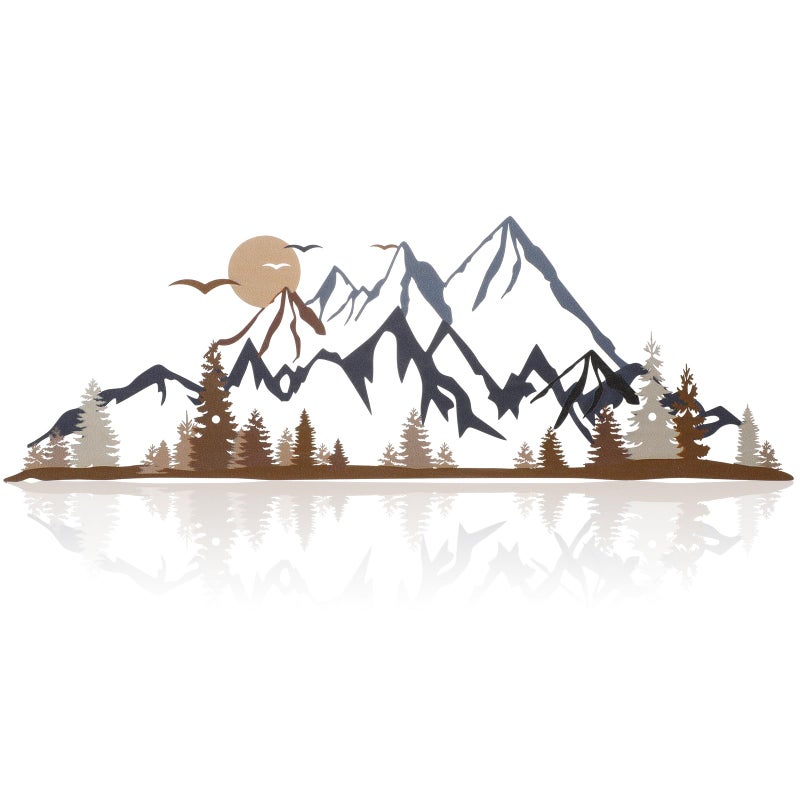 Demissle Mountain Range Metal Wall Art Decor Summit Rustic Wall Sign Forest Home Decor Sign Mountain Scene Art 157 x 53 InchColorful
