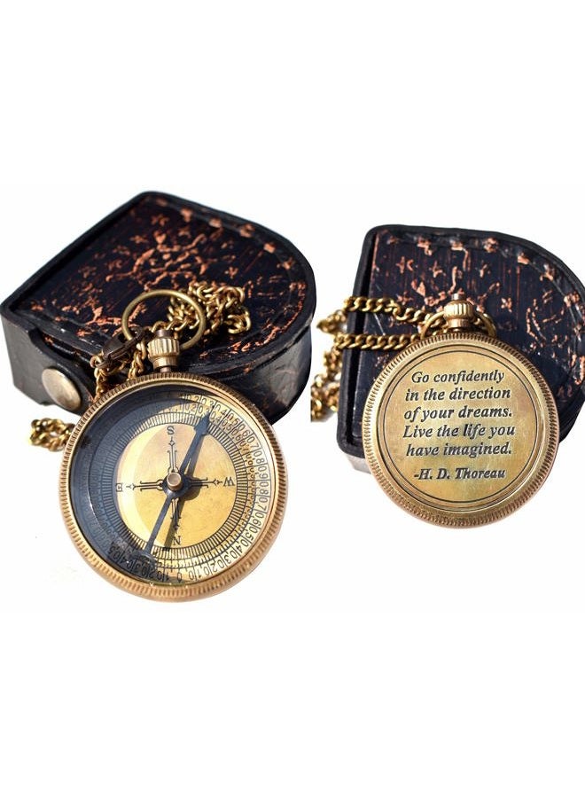 TA dizayn Amazing Art Handicrafts Go Confidently Quote Engraved Compass with Antique Leather case, Camping Compass, Boating Compass, Gift Compass, Graduation Day Gifts - Image 1
