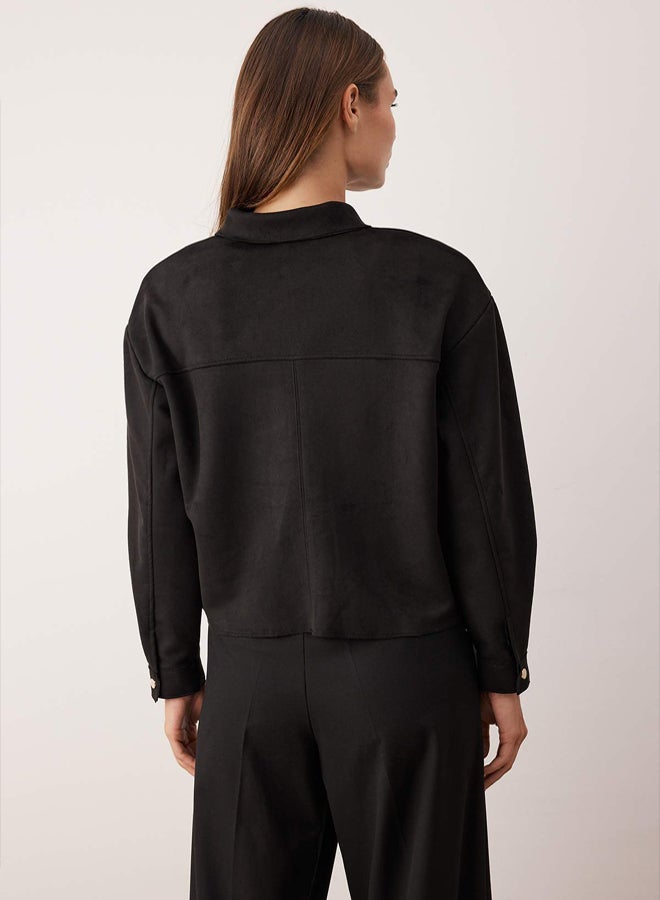 trendyol Black Gold Button Detailed Suede Shirt Jacket - Image 4