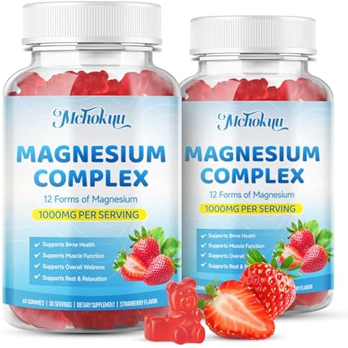 Mchokuu Magnesium Complex Gummies 1000mg | 12-in-1 Magnesium Complex Supplement with Glycinate, Citrate, Malate & Taurate Supports Muscle Function, Bone Health, Rest & Relaxation – Strawberry, 120 Count - Image 1