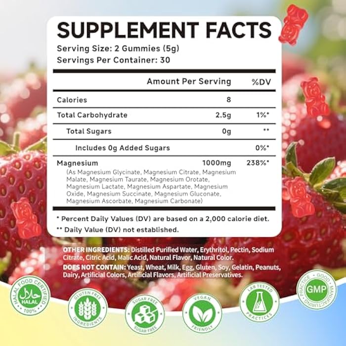 Mchokuu Magnesium Complex Gummies 1000mg | 12-in-1 Magnesium Complex Supplement with Glycinate, Citrate, Malate & Taurate Supports Muscle Function, Bone Health, Rest & Relaxation – Strawberry, 120 Count - Image 2