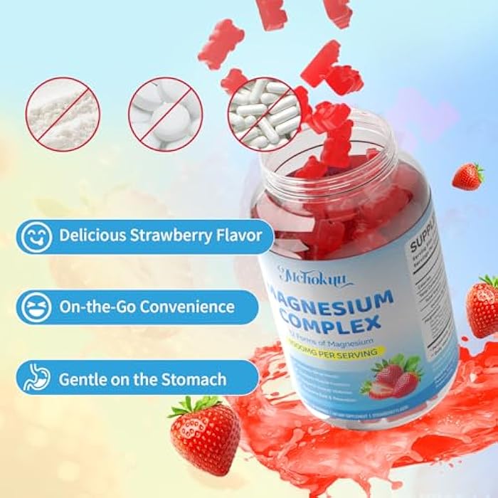 Mchokuu Magnesium Complex Gummies 1000mg | 12-in-1 Magnesium Complex Supplement with Glycinate, Citrate, Malate & Taurate Supports Muscle Function, Bone Health, Rest & Relaxation – Strawberry, 120 Count - Image 5