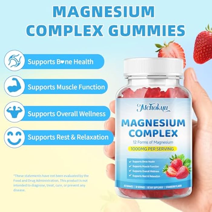 Mchokuu Magnesium Complex Gummies 1000mg | 12-in-1 Magnesium Complex Supplement with Glycinate, Citrate, Malate & Taurate Supports Muscle Function, Bone Health, Rest & Relaxation – Strawberry, 120 Count - Image 4