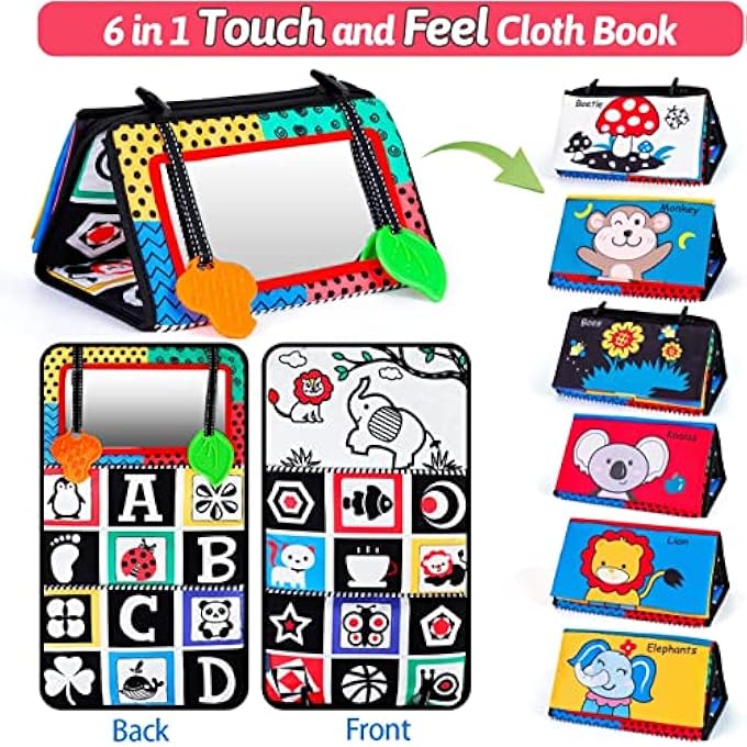 BABY MIRROR TOYS WITH BLACK AND WHITE PATTERN,INFANT TOYS 0-3-6 MONTHS MIRROR TUMMY TIME TOYS, DOUBLE HIGH CONTRAST 3D ACTIVITY PLAY CRINKLE TOYS FOLDABLE BABY MIRROR SENSORY - Image 3