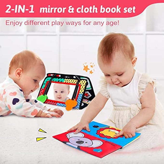 BABY MIRROR TOYS WITH BLACK AND WHITE PATTERN,INFANT TOYS 0-3-6 MONTHS MIRROR TUMMY TIME TOYS, DOUBLE HIGH CONTRAST 3D ACTIVITY PLAY CRINKLE TOYS FOLDABLE BABY MIRROR SENSORY - Image 4