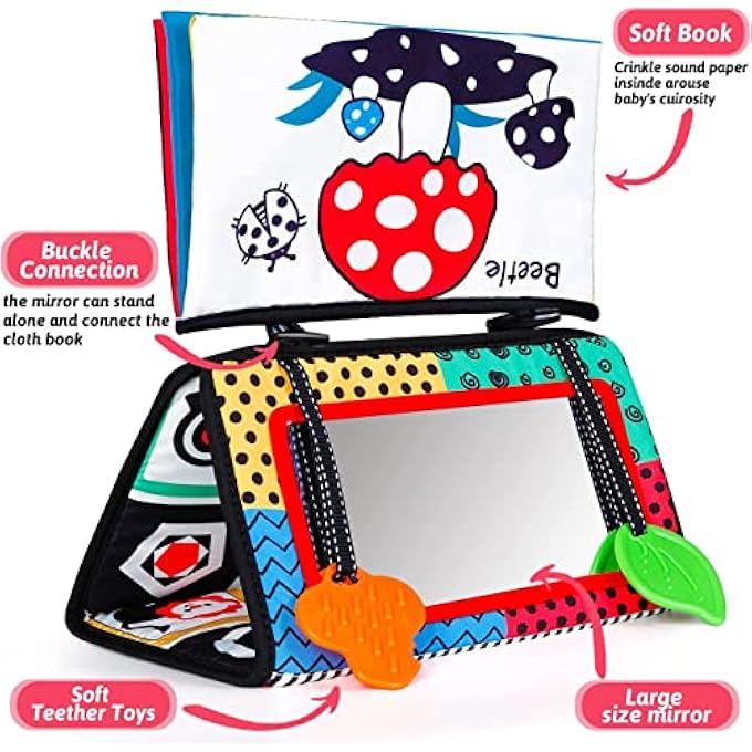 BABY MIRROR TOYS WITH BLACK AND WHITE PATTERN,INFANT TOYS 0-3-6 MONTHS MIRROR TUMMY TIME TOYS, DOUBLE HIGH CONTRAST 3D ACTIVITY PLAY CRINKLE TOYS FOLDABLE BABY MIRROR SENSORY - Image 2