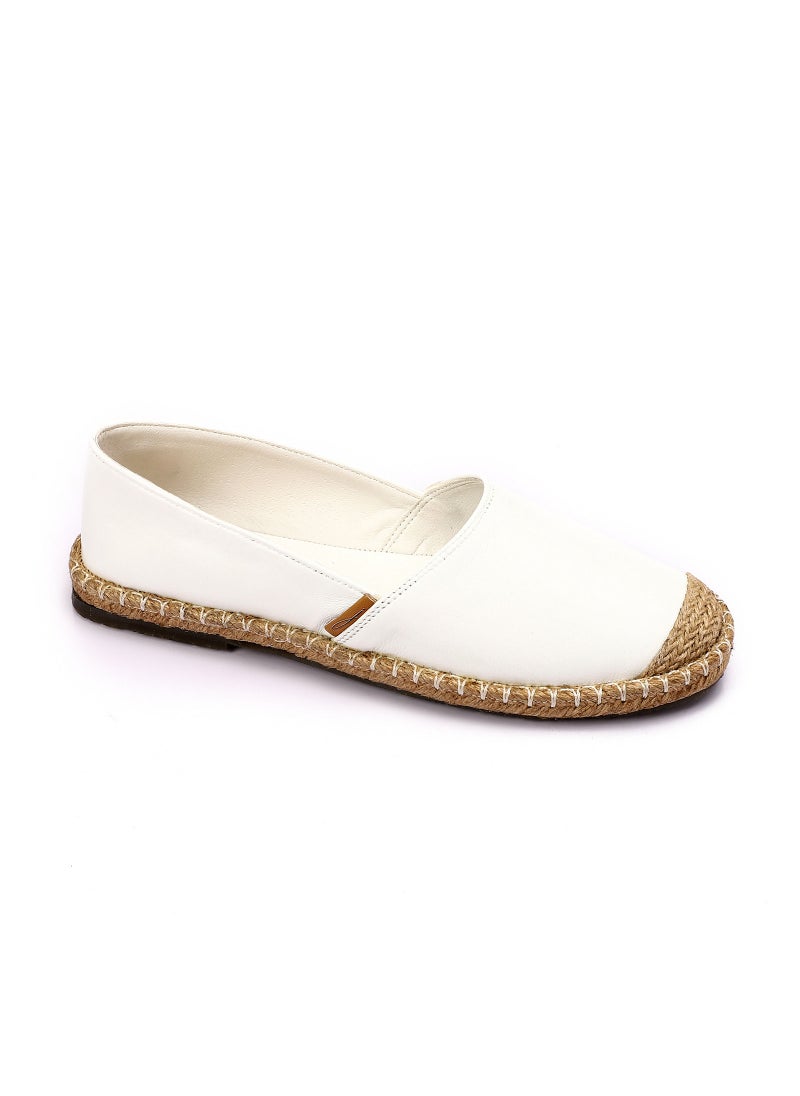 Mr.joe - Trendy Genuine Leather Espadrilles With Straw Round Toe - White - Image 1