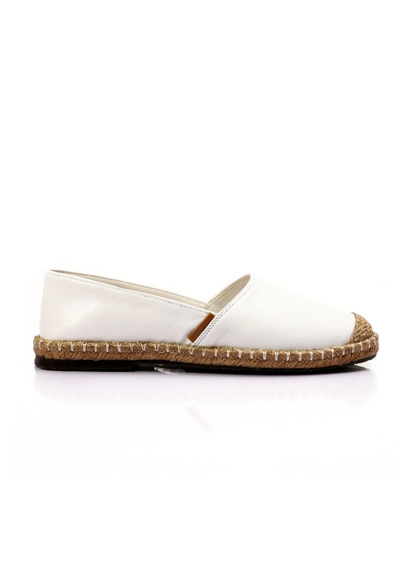 Mr.joe - Trendy Genuine Leather Espadrilles With Straw Round Toe - White - Image 1