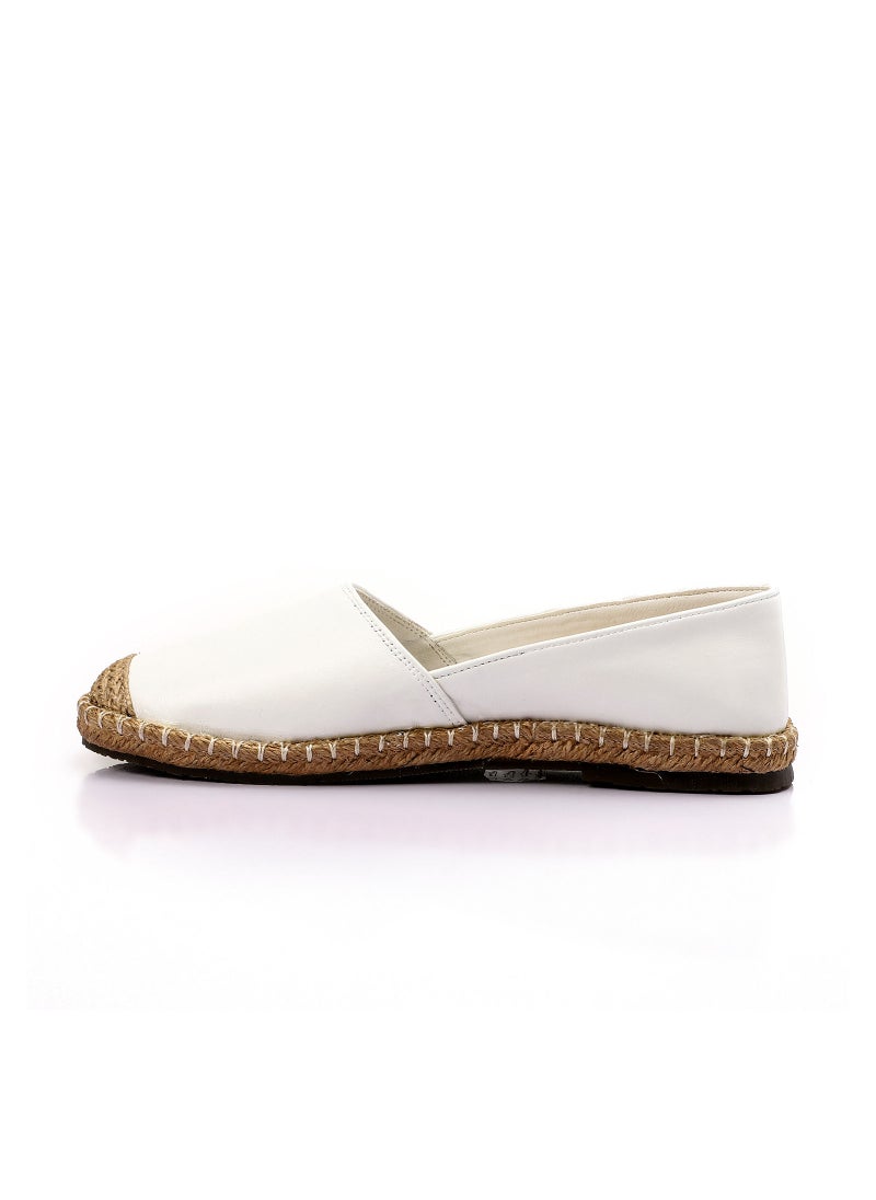 Mr.joe - Trendy Genuine Leather Espadrilles With Straw Round Toe - White - Image 1
