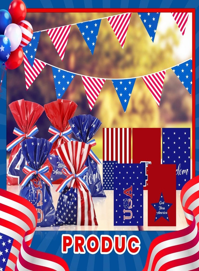 Tenare 100 Pack Christmas Treat Cellophane Bags 6 x 9 Inches Patriotic Goodie Bags Red White and Blue Candy with 40 Yards Ribbon for Christmas Independence Day Memorial Party Favor Supplies - Image 4