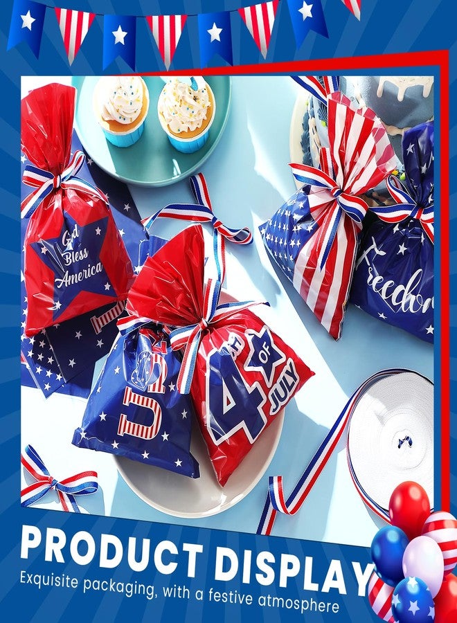 Tenare 100 Pack Christmas Treat Cellophane Bags 6 x 9 Inches Patriotic Goodie Bags Red White and Blue Candy with 40 Yards Ribbon for Christmas Independence Day Memorial Party Favor Supplies - Image 5