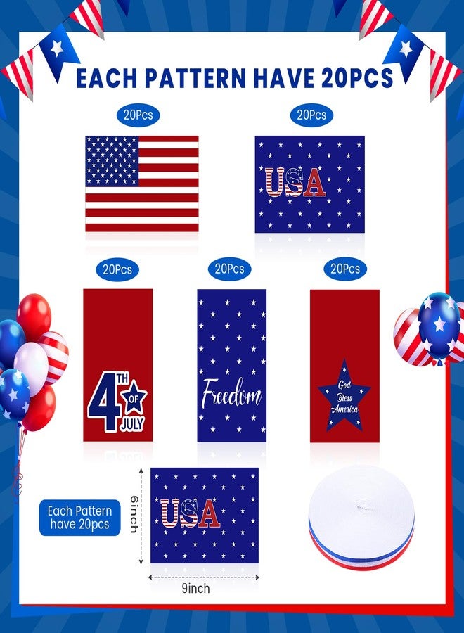 Tenare 100 Pack Christmas Treat Cellophane Bags 6 x 9 Inches Patriotic Goodie Bags Red White and Blue Candy with 40 Yards Ribbon for Christmas Independence Day Memorial Party Favor Supplies - Image 3