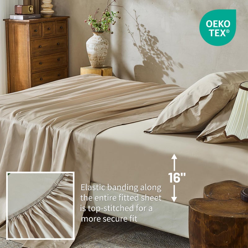 MEISHANG 1000 Thread Count Cotton Sheets Queen Size - 100% Egyptian Cotton, Sateen Weave, Soft & Breathable, Oeko-Tex Certified, 16" Deep Pockets - 4 Piece (Queen, Linen) - Image 4