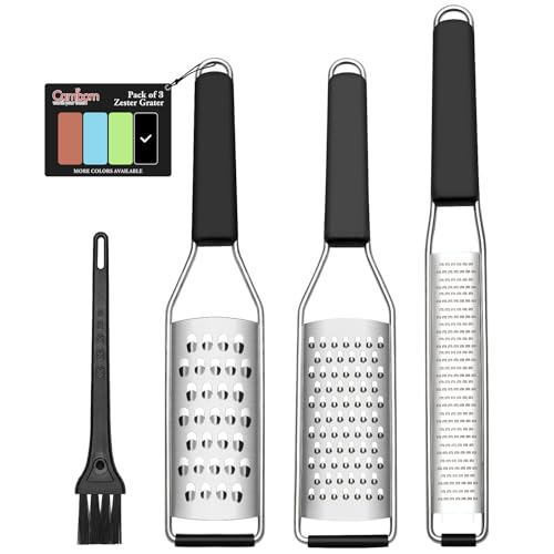Cambom Lemon Zester Grater Three-piece Suit - Heavy Duty Kitchen Tool for Parmesan Cheese, Ginger, Garlic, Nutmeg, Chocolate, Vegetables，Fruits，Stainless Steel Grater Dishwasher Safe Black - Image 1