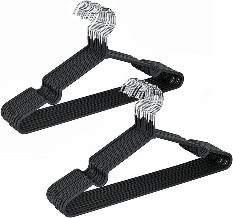 Kienlix 16 NonSlip Rubber Coated Metal Suit Coat Hangers 10 Pack Heavy Duty Clothes Hanger with Chrome and Black Friction Metal Shirt Jacket Hanger with Round Notches for Dress Pack 10 - Image 1