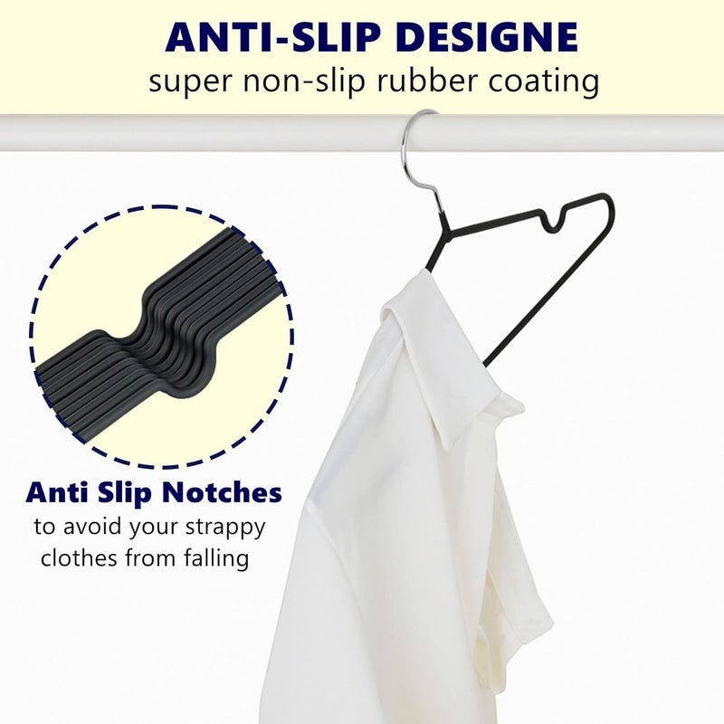 Kienlix 16 NonSlip Rubber Coated Metal Suit Coat Hangers 10 Pack Heavy Duty Clothes Hanger with Chrome and Black Friction Metal Shirt Jacket Hanger with Round Notches for Dress Pack 10 - Image 3