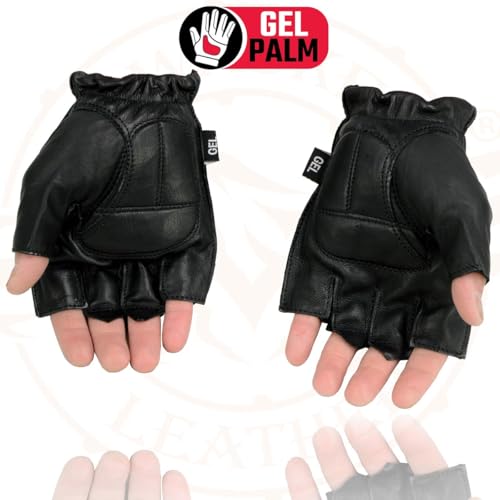 Milwaukee Leather قفازات موتوسيكل جلدية من ميلووكي SH442 للرجال، قفازات جلدية سوداء مع وسادة جل في راحة اليد بدون أصابع - صغيرة - Image 2
