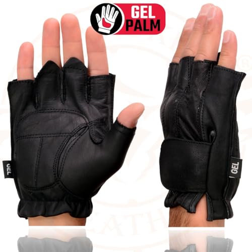 Milwaukee Leather قفازات موتوسيكل جلدية من ميلووكي SH442 للرجال، قفازات جلدية سوداء مع وسادة جل في راحة اليد بدون أصابع - صغيرة - Image 4