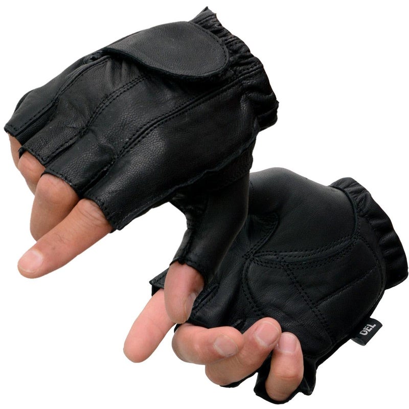 Milwaukee Leather قفازات موتوسيكل جلدية من ميلووكي SH442 للرجال، قفازات جلدية سوداء مع وسادة جل في راحة اليد بدون أصابع - صغيرة - Image 3