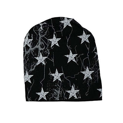 iSWEVEN Men's Beanies Cotton Slouchy Skull Summer Blended Free Size Black Beanie Cap for Men Women Boys (7008A-White Star) - Image 5