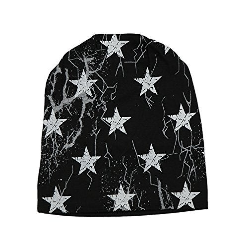iSWEVEN Men's Beanies Cotton Slouchy Skull Summer Blended Free Size Black Beanie Cap for Men Women Boys (7008A-White Star) - Image 4