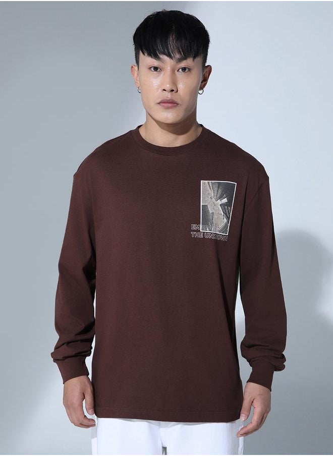 Hubberholme - Brown Graphic Print Relaxed Fit T-shirt for Men, Everyday Casual - Image 1