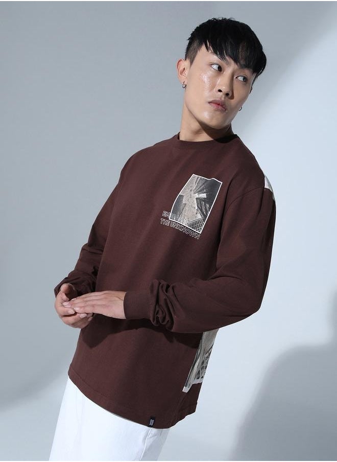Hubberholme - Brown Graphic Print Relaxed Fit T-shirt for Men, Everyday Casual - Image 1