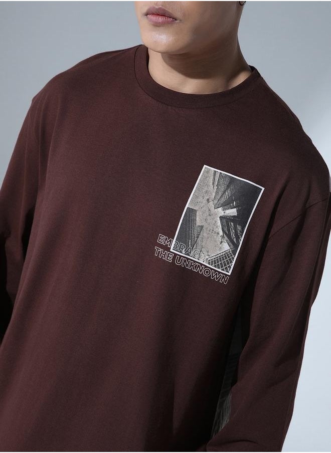 Hubberholme - Brown Graphic Print Relaxed Fit T-shirt for Men, Everyday Casual - Image 1