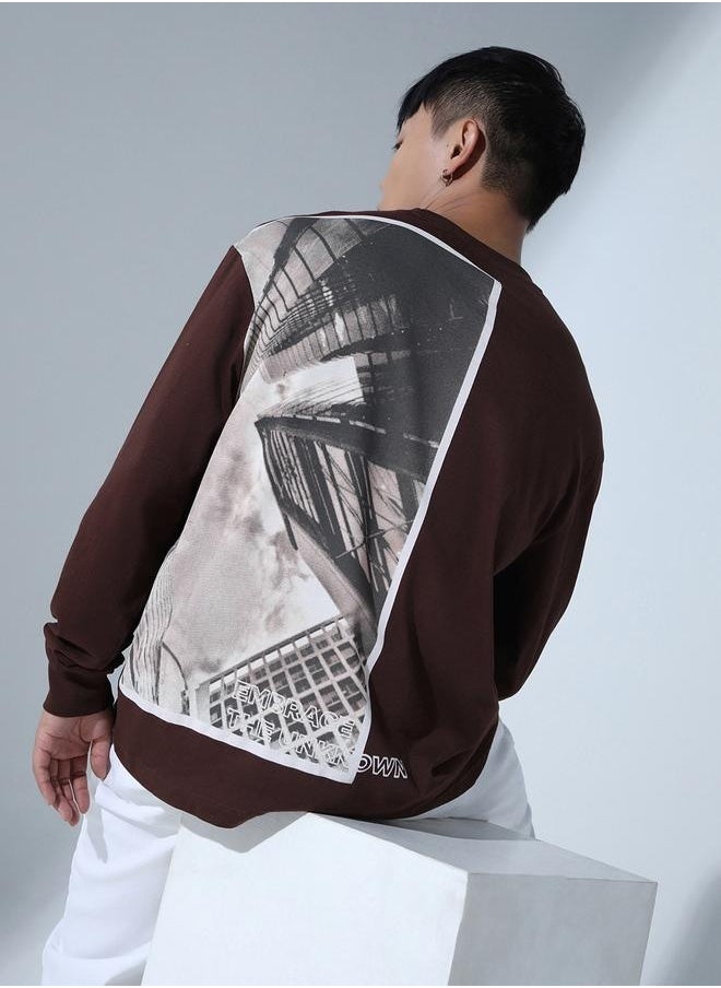 Hubberholme - Brown Graphic Print Relaxed Fit T-shirt for Men, Everyday Casual - Image 1