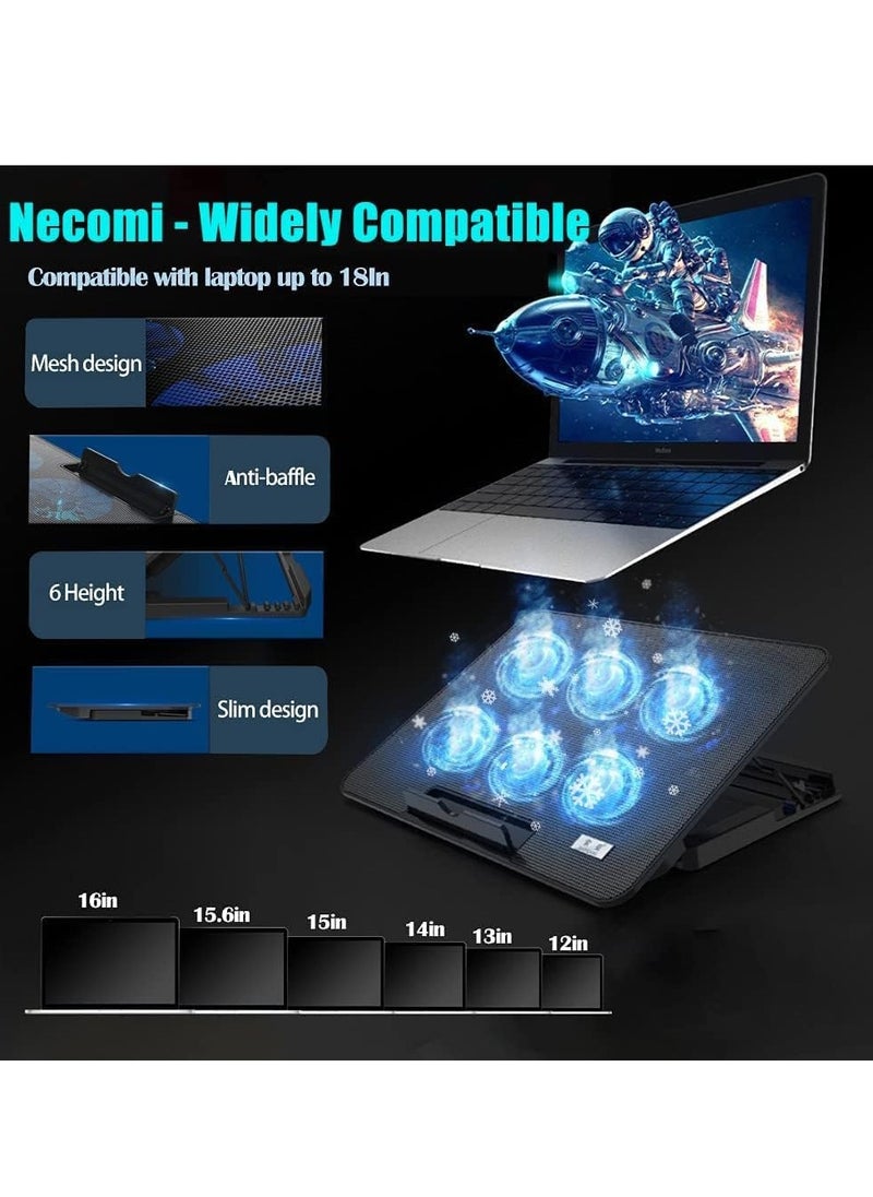 Necomi Laptop Cooler Stand with 6 Quiet Cooling Fans and 6 Height Adjustable Dual USB Powered Gaming Laptop Cooling Stand for 12-17 Inch Laptop Computer  - Image 2