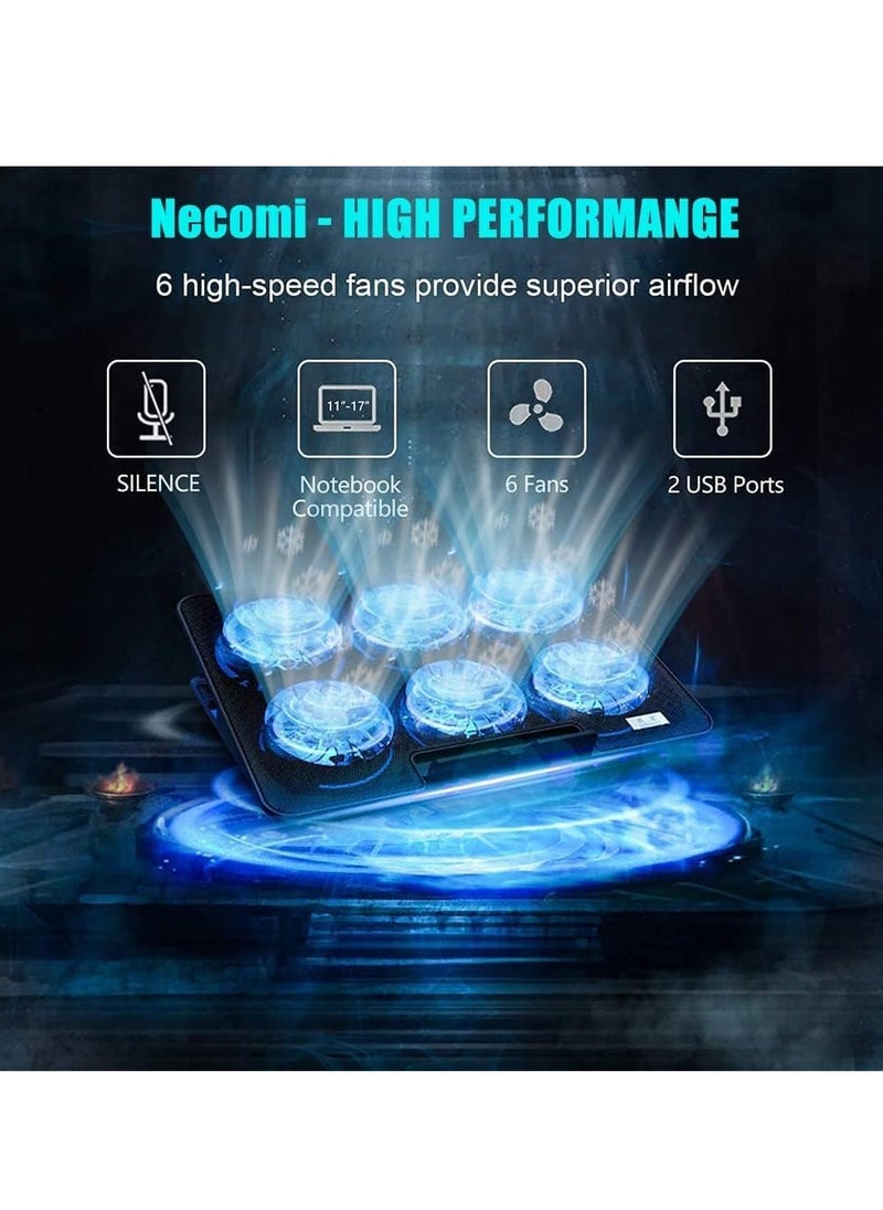 Necomi Laptop Cooler Stand with 6 Quiet Cooling Fans and 6 Height Adjustable Dual USB Powered Gaming Laptop Cooling Stand for 12-17 Inch Laptop Computer  - Image 3