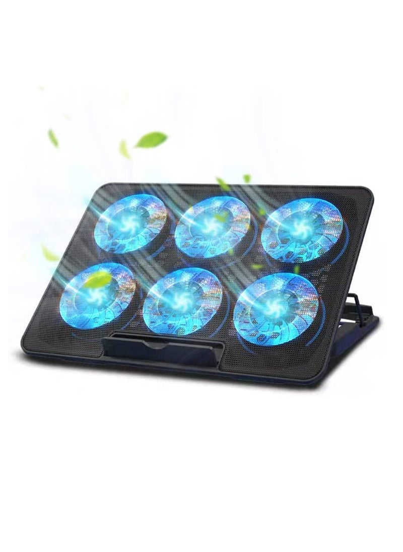 Necomi Laptop Cooler Stand with 6 Quiet Cooling Fans and 6 Height Adjustable Dual USB Powered Gaming Laptop Cooling Stand for 12-17 Inch Laptop Computer  - Image 1