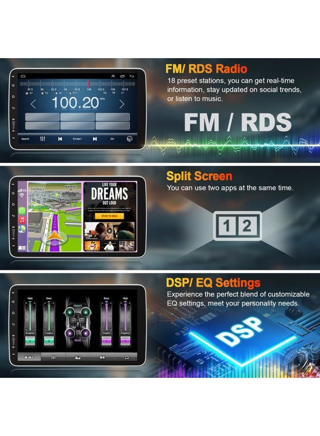 electrosmart 10 inch Double Din Car Radio Touch screen GPS Navigation Stereo, Wireless CarPlay & Android Auto Head Unit,Bluetooth, FM Radio Receiver, Automatic Rotation IPS Split Screen, Mirrorlink,SWC,DSP, Camera - Image 5