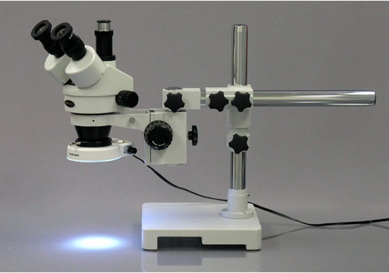 AmScope AmScope SM3TZ80S Professional Trinocular Stereo Zoom Microscope WH10x Eyepieces 35X90X Magnification 07X45X Zoom Objective 80Bulb LED Ring Light SingleArm Boom Stand 90V265V Includes 05X and 20X Barlow Lenses  - Image 2