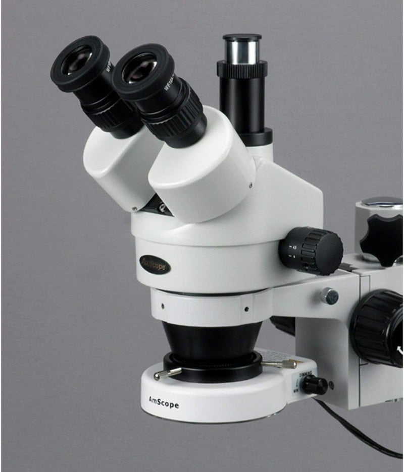 AmScope AmScope SM3TZ80S Professional Trinocular Stereo Zoom Microscope WH10x Eyepieces 35X90X Magnification 07X45X Zoom Objective 80Bulb LED Ring Light SingleArm Boom Stand 90V265V Includes 05X and 20X Barlow Lenses  - Image 4
