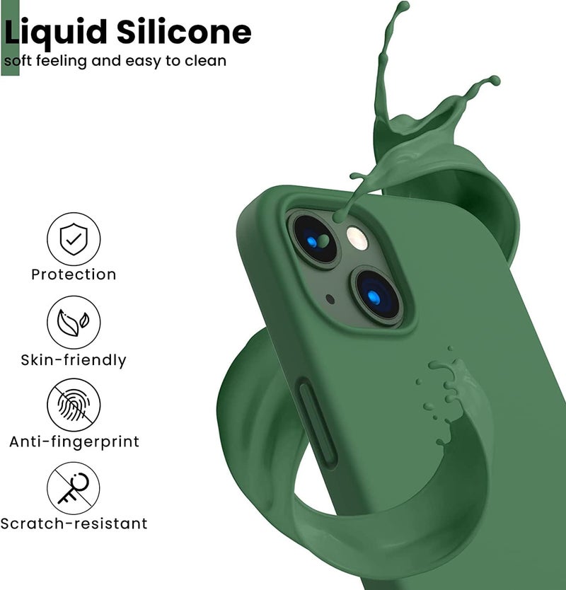 Mobistyle غطاء خلفي مصمم لجهاز آيفون 13 / آيفون 14 من السيليكون السائل الناعم، نحيف، واقي من الصدمات مع بطانة ميكروفايبر مضادة للخدش (سيليكون سائل أخضر) - Image 4