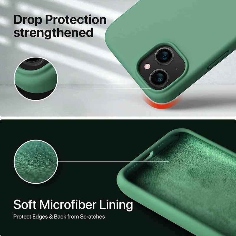 Mobistyle غطاء خلفي مصمم لجهاز آيفون 13 / آيفون 14 من السيليكون السائل الناعم، نحيف، واقي من الصدمات مع بطانة ميكروفايبر مضادة للخدش (سيليكون سائل أخضر) - Image 5